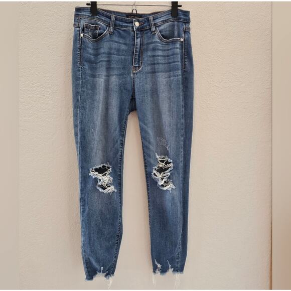 Judy Blue High Waist Skinny Distress Jeans style jb82150MD size 15 32 - Picture 2 of 9